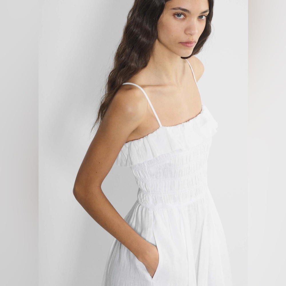 Aritzia white spaghetti strap ruffle linen midi dress coastal euro summer bridal - Picture 3 of 13